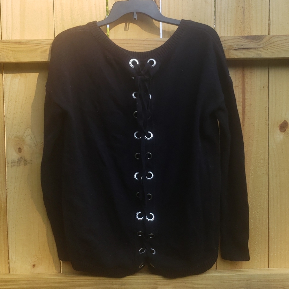 Laced down black sweater